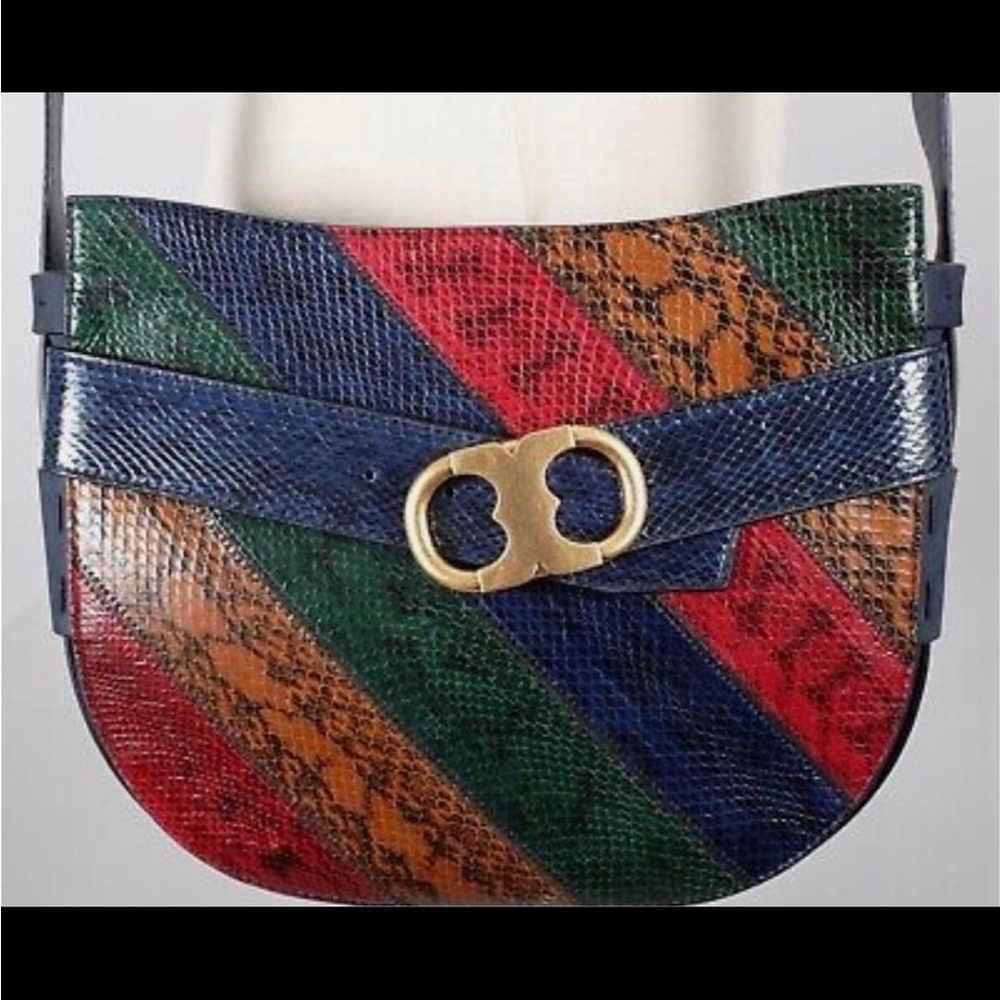 Tory Burch Multicolored Snakeskin Crossbody Bag with Gold Accent Buckle NWOT